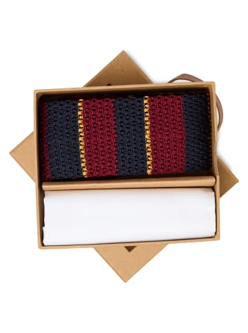Finshley & Harding London Krawatte und Einstecktuch in marine bordeaux - 0001