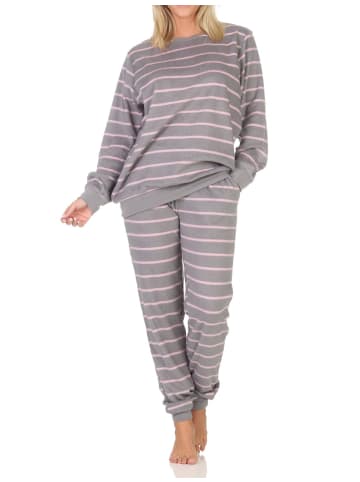 NORMANN Fleece Schlafanzug langarm Bündchen chilige optik - 88278 in grau