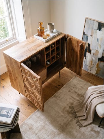 KADIMA DESIGN Hausbar rechteckig, Massivholz, 2 Türen und 2 Schubladen, Modern