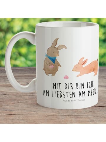 Mr. & Mrs. Panda Camping Tasse Hasen Muschel mit Spruch in Weiß