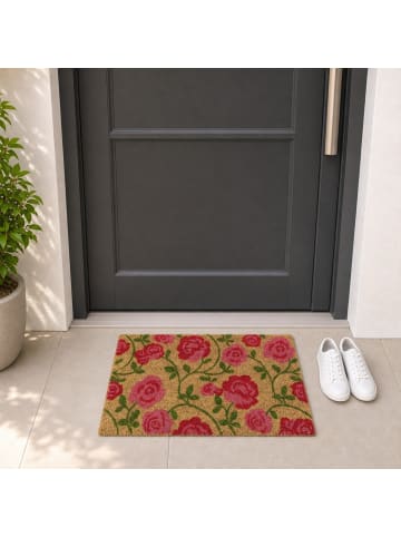 relaxdays Kokos-Fußmatte "Rosen" in Pink/ Natur - (B)60 x (T)40 cm