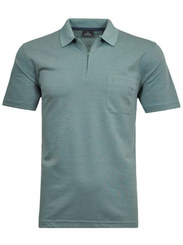 Ragman Softknit-Polo mit Zip, fein gestreift in Grün