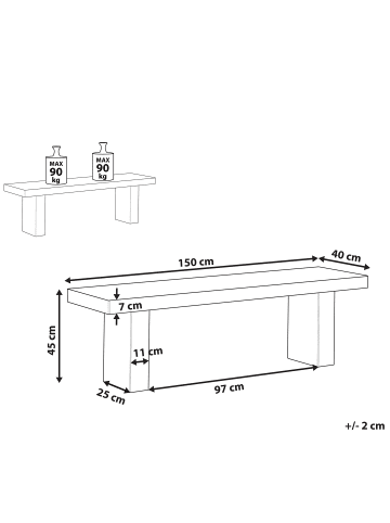 Beliani Gartenbank TARANTO in Grau - (W) 150 x (H) 45 x (L) 40 cm