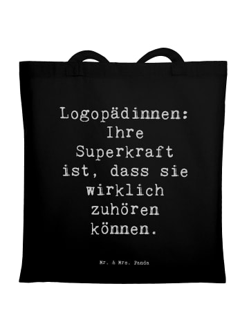 Mr. & Mrs. Panda Tragetasche Spruch Logopädin Superkraft mit Spruch in Schwarz