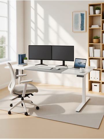 SONGMICS Schreibtisch Balok in Weiß-Grau - (B)180 x (H)(72-120) x (T)80 cm