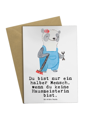 Mr. & Mrs. Panda Grußkarte Hausmeisterin Herz mit Spruch in Weiß