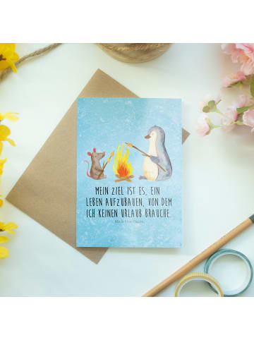 Mr. & Mrs. Panda Klappkarte Pinguin Lagerfeuer mit Spruch in Eisblau