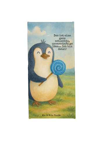 Mr. & Mrs. Panda Badehandtuch Pinguin Lolli Design mit Spruch in Eisblau