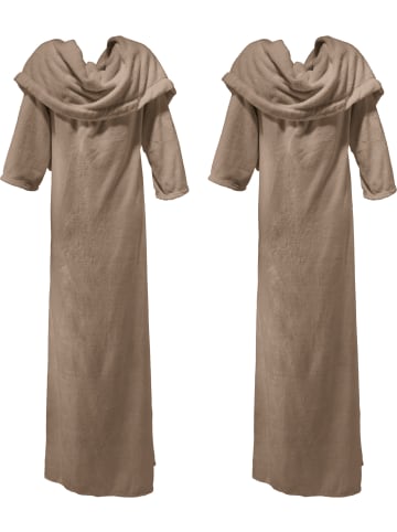 Erwin Müller Fleece Wohndecke XXL mit Ärmeln 2er-Pack Foggia in taupe