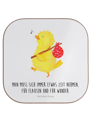 Mr. & Mrs. Panda Glas-Untersetzer Küken Wander mit Spruch in Weiß