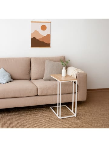 relaxdays Beistelltisch in Weiß/ Natur - (B)50 x (H)64 x (T)35 cm
