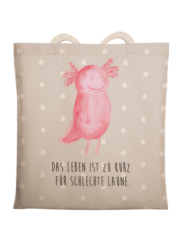 Mr. & Mrs. Panda Tote Bag Axolotl Glücklich mit Spruch in Grau Pastell