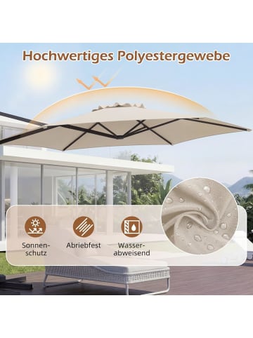 COSTWAY Sonnenschirm 300 x 300 cm mit Kurbel in Beige