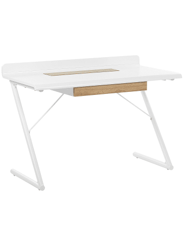 Beliani Schreibtisch FOCUS in Weiß/Braun - (W) 120 x (H) 84 x (L) 60 cm