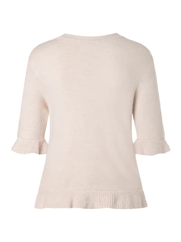 More & More kurzer, femininer Halbarmpullover, Rüschen in almond melange