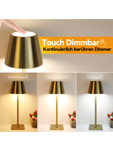 ZMH 2er-Set LED Tischleuchte in gold USB Akku Touch Dimmbar Kabellose Nachtlampe