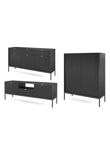 Feldmann-Wohnen Wohnzimmer-Set Nova Schwarz / Schwarz 3-teilig