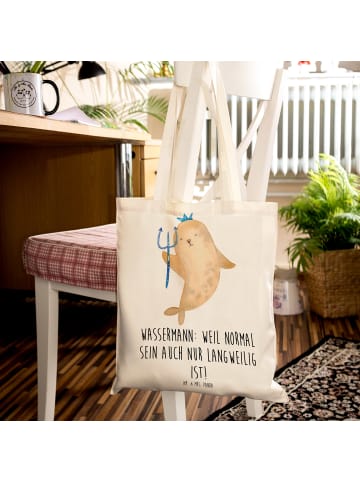 Mr. & Mrs. Panda Tragetasche Wassermann Unikat mit Spruch in Creme