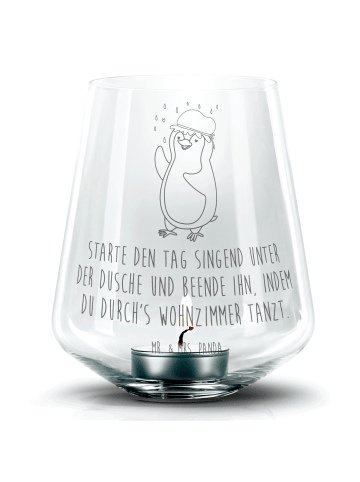 Mr. & Mrs. Panda Glas Teelichthalter Pinguin Duschen mit Spruch in Transparent