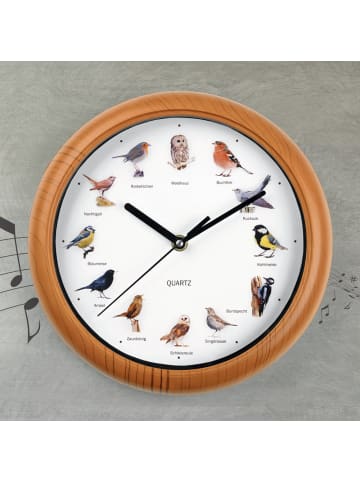 MAXXMEE Wanduhr mit Vogelstimmen fluoreszierend 25cm 1,5V braun/weiß Braun
