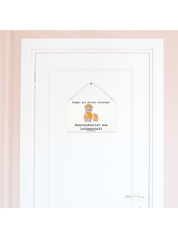 Mr. & Mrs. Panda holzbild Paketzusteller Leidenschaft mit Spruch in Weiß