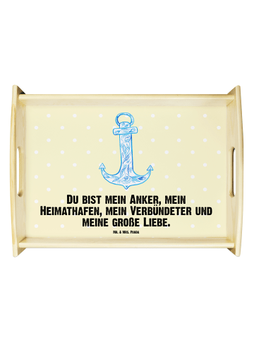 Mr. & Mrs. Panda Holz Tablett Anker Blau mit Spruch in Gelb Pastell