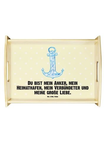 Mr. & Mrs. Panda Serviertablett Anker Blau mit Spruch in Gelb Pastell