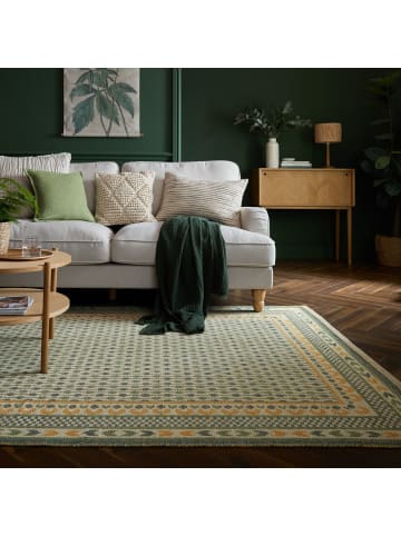 KADIMA DESIGN Teppich Jacquard-gewebt, Jute & Baumwolle, mit Boho-Bordüre in Grün-Gelb