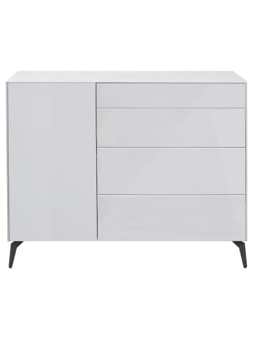 58 aufm Kessel KOMMODE Elfi 131x42x104 Hochglanz Kreidegrau/Glas Kreidegrau
