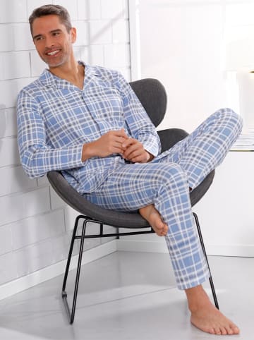 Sieh an! Schlafanzug in bleu-ecru-kariert