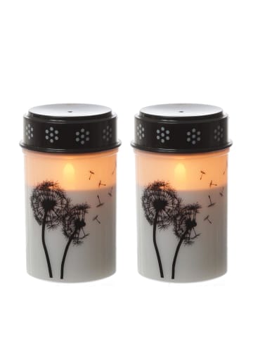 MARELIDA 2er Set LED Grabkerze Grablicht Pusteblume H: 12cm in weiß/schwarz