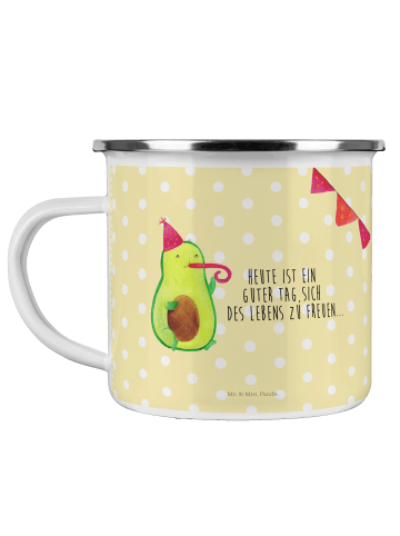 Mr. & Mrs. Panda Trinkbecher Avocado Party mit Spruch in Gelb Pastell