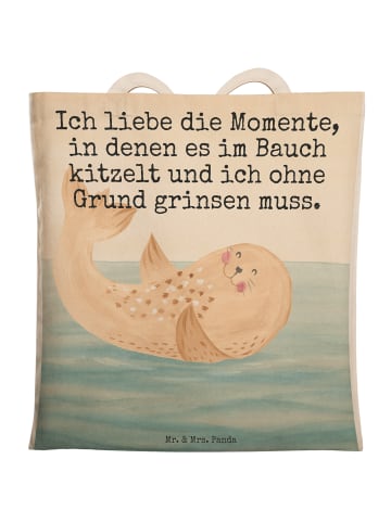 Mr. & Mrs. Panda Einkaufstasche Robbe Liegen Design mit Spruch in Weiß