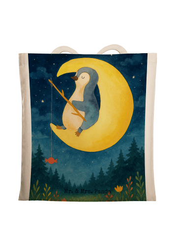 Mr. & Mrs. Panda Jutebeutel Pinguin Mond Design ohne Spruch in Weiß