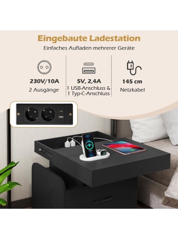 COSTWAY 2er Set Nachttisch mit 1 USB & 1Typ-C-Anschluss in Schwarz