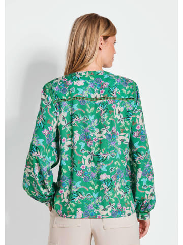 GOLDNER Kurzgröße:  Florale Viskosebluse Langarm in grün / gemustert