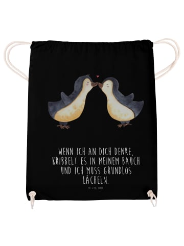 Mr. & Mrs. Panda Sportbeutel Pinguine Kuss mit Spruch in Schwarz