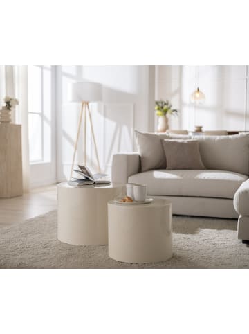 home24 Beistelltisch Elipse rund 2er-Set in Hochglanz Beige