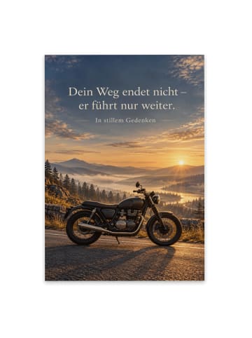 Mr. & Mrs. Panda Trauerkarte Motorrad würdevoll Design mit Spruch in Weiß