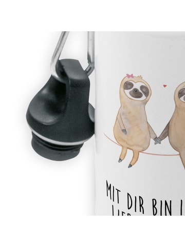 Mr. & Mrs. Panda Sportflasche Faultier Pärchen mit Spruch in Weiß