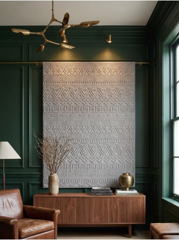 KADIMA DESIGN Flachgewebe-Teppich Ethno Streifen Boho Pflegeleicht in Silber