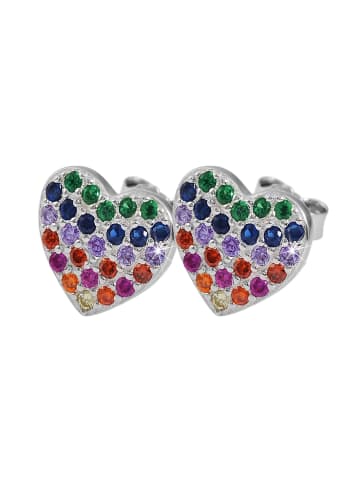 Adeliás Kinder Ohrstecker Herz aus 925 Silber mit Zirkonia in bunt