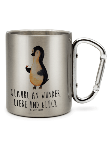 Mr. & Mrs. Panda Karabiner Becher Pinguin Marienkäfer mit Spruch in Silber