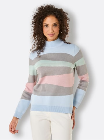 Baumwoll-Pullover in grau-bleu-gemustert