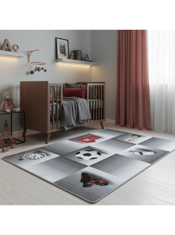 KADIMA DESIGN Kinderteppich Waschbar Fußball TRAUN Strapazierfähig OEKO-TEX