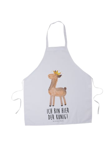Mr. & Mrs. Panda Schürze Lama König mit Spruch in Weiß