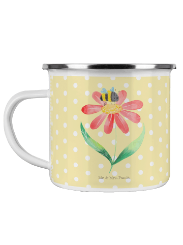 Mr. & Mrs. Panda Camping Emaille Tasse Hummel Blume ohne Spruch in Gelb Pastell