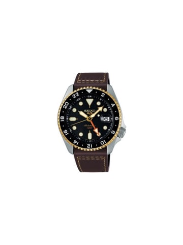 Seiko 5 Sports GMT Herrenuhr silber braun Lederarmband SSK036K1