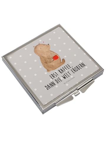 Mr. & Mrs. Panda Schminkspiegel klappbar Bär Kaffee mit Spruch in Grau Pastell