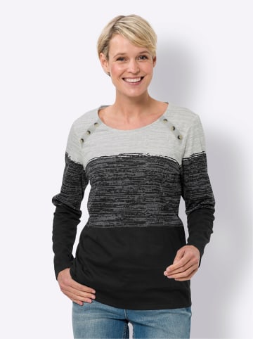 Sieh an! Rundhals-Shirt in hellgrau-schwarz-bedruckt